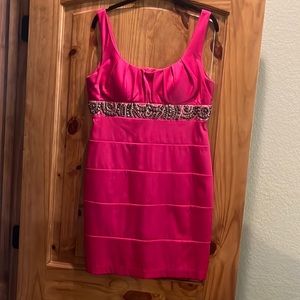 Bisou Bisou hot pink mini dress with sequin embellishment at waist.  EUC